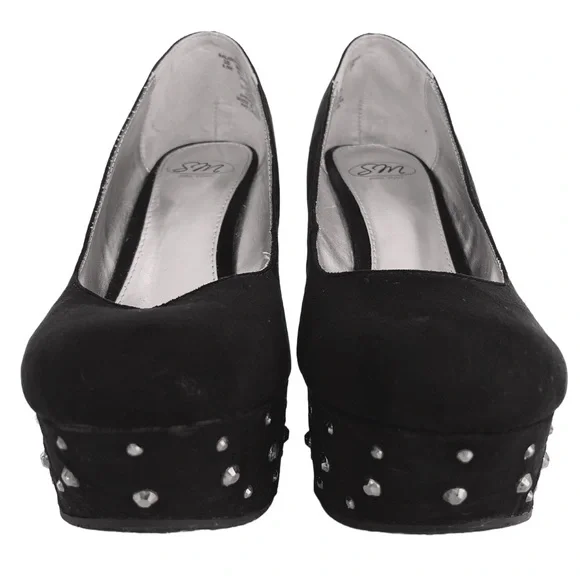 Suede and Rhinestones Platform Shoes - Picture 4 of 10